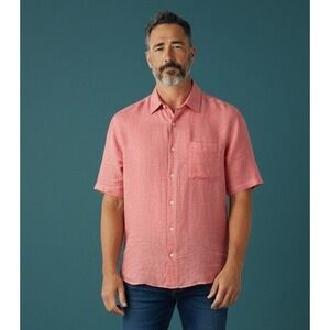 Peter Millar Button Down Shirt Mens Large Salmon Linen Short Sleeve Lightweight